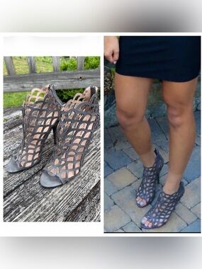 Zigi Soho "Deana" high heels cage cutout back zip 4.5” heel vegan faux leather 9